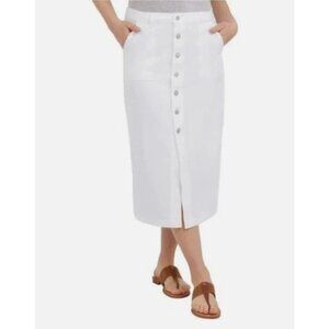 NEW Wrangler White Denim Midi Skirt Women's Size 8 Button Front
